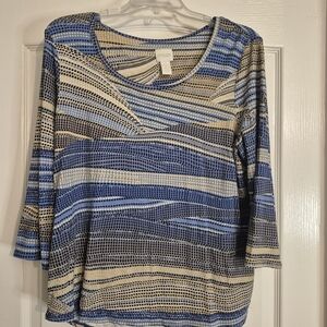 Chico's Blue and Tan Striped Long Sleeve Top